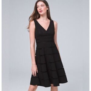 WHBM black Shadowstripe sheer insert fit & flare v-neck party LBD dress womens 4